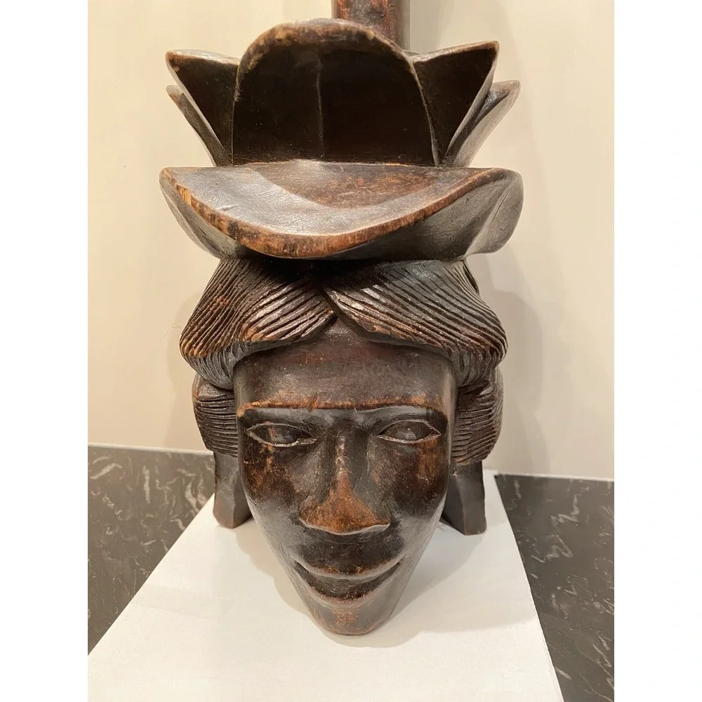 Vintage Native American Totem Pole Collection Hand Carved Bowl Solid Wood 26.5